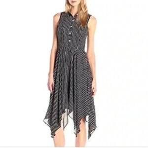 [US12]Gabby Skye white Spaghetti Striped Navy Blue Sleeveless Dress with  Collar